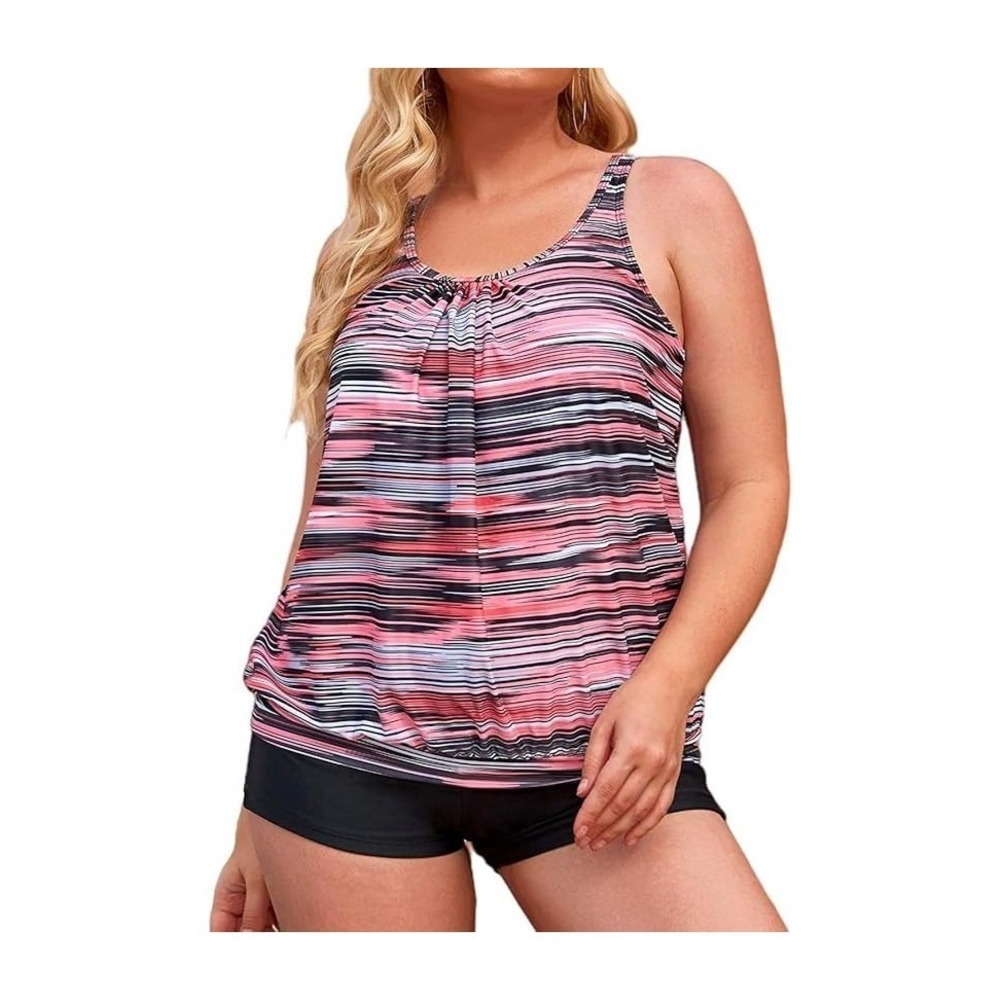 Younique x Aqua Eve Tankini with Boy Shorts Two Piece Swimsuit Pink 24W NEW